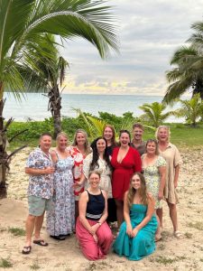 Toby Stanton from World Travellers Queenstown with House of Travel Riccarton’s Natasha Vaughan, Holiday HQ’s Kaylene Johnstone, Zoe Walker from Flight Centre New Plymouth, NZTB Dunedin’s Danielle Hannagan, Lendl Oosthuizen from Flight Centre Direct, Happy Travels NZ’s Sebastian Dettmann, Bridget Hanrahan from House of Travel Prestons and NZTB Cambridge’s Mirjam Landhuis. In front is Elizabeth Turney from House of Travel Hamilton and Ana Mckearney, Tourism Fiji.