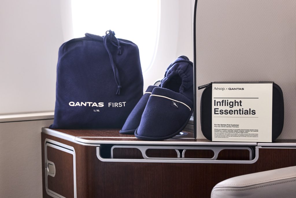 First Class PJ and Amenity Kit. Credit Qantas.